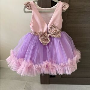 Pink and Purple Tulle Dress with Sequin Bow